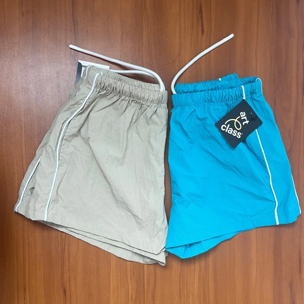 Lot of 2 Art Class Girls 2 Nylon Athletic Sports Shorts Blue & Beige Size 8 M
